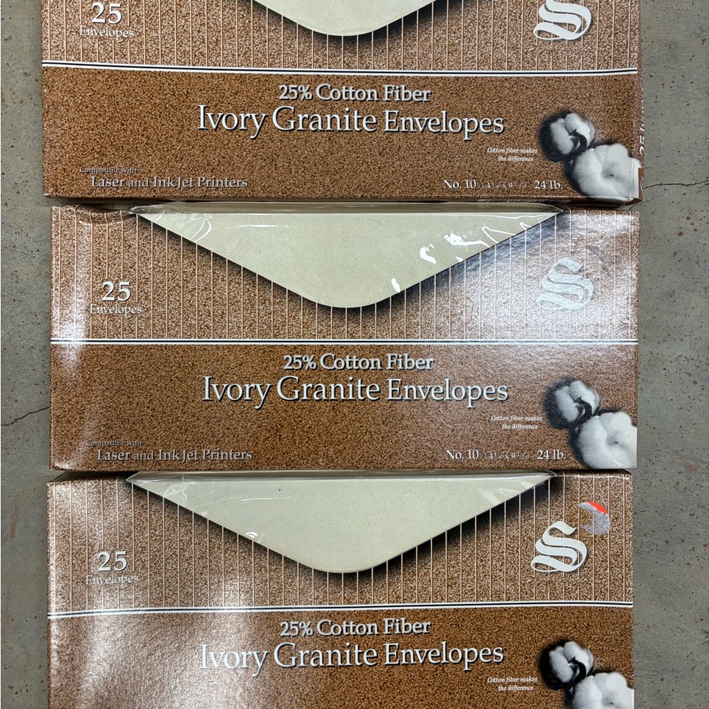 Lot of 3 Southworth Ivory Granite Envelopes - 25% Cotton Fiber  (Pack of 25)
